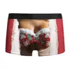 Navidad Europea y Americana para Hombres Músculo del Pecho Impresión Digital Novedad Ropa Interior Sexy para Hombres Elástico Alto Cintura Media Calzoncillos tipo Boxer de Seda de Leche