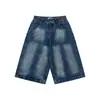 Pantalones Cortos Lavados de Mezclilla con Textura de Bambú, Hebilla de París, Estilo Retro Americano para Hombres y Mujeres, Diseño de Verano 2026 Above-The-Knee