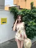 2026 Verano Nuevo Vintage Sexy Puro Deseo Cuello Estampado Encaje Camisola Vestido Vestido Camisola para Mujer