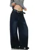 Jeans reto com estampa de bandeira patchwork lavada e desgastada estilo de rua americano, calças vintage largas e soltas estilo retrô masculinas