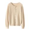 Cardigã de Tricô de Caxemira Feminino de Gola Redonda Liso Cor Clara Design de Botões Quadrados Slim-Fit Commuter Início de Outono Novo