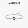 Modian Plata de Ley S925 Lujo Accesible Pulsera Tenis Diamante Destellante Diseño de Nicho para Mujer Pulsera Corazón Esmalte Negro