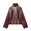 Ins transfronteriza estilo europeo y americano 2026 nueva moda elegante para mujer al por mayor para ir al trabajo retro con cuello alto cremallera chaqueta de cuero