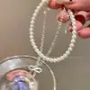 Pulsera en Capas con Lazo y Perlas para Mujer, Lujo Ligero, Nicho, Exquisita, Sensación de Alta Gama, Joyería de Alto Valor para Fiestas Estudiantiles