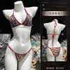 Conjunto Biquíni Rose Cloud Lingerie Sexy, Hottie Sexy com Lantejoulas Estampa de Leopardo Três Peças com Gola Halter Costas Abertas Alça Conjunto de Duas Peças