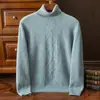 Outono e inverno novo 100 suéter de lã pura gola alta masculina solta engrossada casual cor sólida suéter de caxemira suéter base