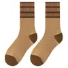 Calcetines Gruesos de Rizo para Hombres y Mujeres, Calcetines Gruesos de Felpa con Forro Polar hasta la Mitad de la Pantorrilla, Calcetines Rayados Cálidos de Invierno y a Prueba de Frío hasta la Mitad de la Pantorrilla