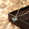 Colar de Zircônia Coração Azul Gelo Azul Amor Feminino Luxo Leve Nicho Design de Alto Padrão Celebridade Cyber Corrente de Clavícula Corrente