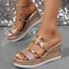 Cuña transfronteriza talla grande Tacón alto Pantuflas gruesas Mujer 24 Nueva moda Gruesas Cómodas talla grande Comercio exterior Sandalias romanas
