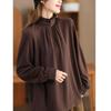 Otoño e Invierno Nuevo Elegante Plisado Cuello de Oreja de Madera Elegante Top para Mujer Terciopelo Cálido Jersey Camiseta de Manga Larga Camiseta Básica