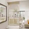 Gabinete de Banheiro Cor Creme com Prateleiras de Armazenamento para Área Seca e Molhada, Divisória de Meia-Parede Tela de Vidro com Padrão de Ondas Longas