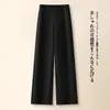 Calça de Terno Feminina Moderna e Estilosa 2026 Nova Lã Quente Grossa Calça de Perna Larga Casual Reta Cintura Alta Modelagem Solta