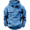 Nueva Sudadera con Capucha de Color Sólido para Hombre de Primavera y Otoño para Comercio Electrónico Transfronterizo, Chaqueta Sudadera Deportiva Juvenil Europea y Americana con Múltiples Bolsillos y Parche de Cuero