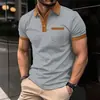 2024 Amazon Nuevo Transfronterizo para Hombre Waffle Combinación de Colores Bolsillo en el Pecho Manga Corta Botones Camiseta Superior
