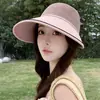 Chapéu de pescador de algodão e linho estilo japonês para mulheres, novo modelo de verão com tira preta, plissado, para proteger do sol, design artístico vintage, faz o rosto parecer menor, chapéu de proteção solar