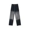 Jeans de Pierna Ancha Rectos Ajustados de Cintura Alta de Nueva Colección para Mujer, Color Negro con Degradado, Forma de Pera, para Primavera, Otoño e Invierno, Tallas Grandes