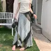 Saia Midi Tie-Dye Vintage Feminina Verão Nova Slim-Fit Emagrecedora Drapeada Bodycon Longa