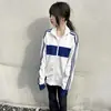 Sudadera de cuello alto a rayas de color bloqueado estilo American high street para hombre y mujer, chaqueta de béisbol estilo universitario de corte holgado para parejas para primavera y otoño