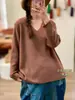 Nueva colección de otoño: elegante suéter de punto liso con cuello en V, corte holgado, versátil top de punto de algodón de manga larga para uso casual