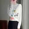 Suéter de Diseño Exclusivo con Estampado de Cachorros para Mujer, Tejido de Punto Fino Peinado, Chaqueta Estampada Única para Otoño e Invierno