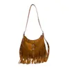 Bolsa Feminina Retrô com Franjas da Moda 2026 Nova Bolsa Feminina Simples Versátil Grande Capacidade Bolsa de Ombro Transversal Feminina