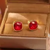 Fabricante Directo Pendientes Geométricos de Circonita Roja Pendientes de Moda de Gama Alta Joyería de Lujo Ligero Estilo Sencillo de Celebridad de Internet