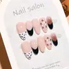 T932 Estampado de Leopardo Flor Fresca Corto Almendra Puntiagudo Pedrería Nude Negro Leopardo Francés Pintado a Mano Orquídea 3D Uñas Postizas Suave