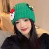 Gorro rojo navideño con astas para mujer, cálido gorro de lana gruesa con bufanda de invierno y protección para los oídos, gorro de punto resistente al frío.