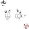 Brincos de pino de prata esterlina da moda Aifule s925 brincos de pino de coelho fofos brincos de pino de animal fofos com contas simples brincos de pino