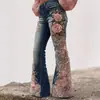Site Independente Transfronteiriço Europeu e Americano Nova Moda Feminina Amazon com Estampa Digital 3D Jeans Flare Slim