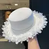 Sombrero de Paja con Encaje de Perlas Estilo Japonés Dulce para Mujer, Nuevo para Primavera y Verano, Ala Ancha, Protección Solar para Exteriores, Sombrero de Copa Blanco