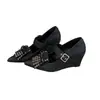 Zapatos de cuña Mary Jane Vintage Chuyuji con Borlas y Lazo para Mujer Estilo Nuevo Primavera/Verano 2026 con Hebilla de Cinturón en Negro Tacón Alto