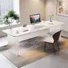 Mesa de Escritório em Acrílico e Pedra de Rocha Estilo Luxo Leve Branca-Silenciosa Mesa de Computador Dupla Longa para Trás de Sofá Mesa de Escritório com Padrão de Pedra