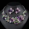 Conjunto de Colar e Brincos Florais Europeus e Americanos Retrô Cravejados com Diamantes, Acessórios Exagerados para Vestido de Noiva, Joias Mais Vendidas Transfronteiriças