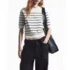 Tejido de punto a rayas con cuello redondo y manga corta para mujer, Nuevo estilo para principios de primavera 2026, Ropa elegante para el trabajo, Top de algodón puro de alta gama