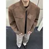Jaqueta de couro vintage tie-dye masculina de outono estilo americano, jaqueta workwear com gola alta, jaqueta de motocicleta para estudantes