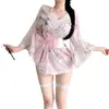 Lencería sexy estilo japonés, kimono bordado de gasa de tres piezas, conjunto de uniforme caliente para mujer, seductor y atractivo
