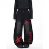 Jeans Jeans de Perna Larga Casual de Comprimento no Chão Unisex Tendência Streetwear Bordado com Totem Retro Americano Transfronteiriço