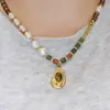 Yihong Piedra Natural Ojo de Tigre Melard Collar Cadena de Clavícula Multicolor Vintage de Acero Inoxidable Colgante Hecho a Mano