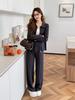Traje de Punto de Otoño e Invierno para Mujer 2025 Nuevo Casual Color Puro Solapa Nicho Doble Cremallera Pantalón Recto Traje de Suéter Moderno