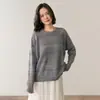 Suéter de punto jacquard de espiga, de alta gama, suave, de corte holgado y estilo relajado, blanco, con diseño calado, mezcla de cachemira, para mujer, cuello redondo, estilo fino