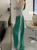 Calça Casual Listrada Bordada Solta Estilo Americano Unissex Primavera e Verão Cintura Alta Caimento Fluido Perna Reta Esportiva Perna Larga