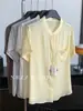 Camisa de Manga Corta de Lino Tencel para Mujer Verano 2026, Camisa de Botones Simple y Versátil con un Estilo Casual Coreano de Alta Gama de Color Sólido