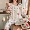 Pijama de algodón nube de manga larga y pantalón largo para mujer, disponible en stock, nuevo estilo de otoño, estilo dulce de princesa de dibujos animados, se puede usar como ropa exterior, ropa de estar