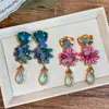 Pendientes de Botón Flor de Pedrería Super Brillante Gota de Agua Moda de Alta Gama de Nicho Pendientes Exquisitos Lujo Ligero Personalidad Accesorios de Pendientes Versátiles para Mujer