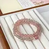 Pulseira de Cristal de Morango Flor de Pessegueiro Pulseira de Cristal Rosa Ágata Cinza Imitação Camada Dupla Usada Empilhada Novo Estilo Chinês Estilo Nacional Contas Artesanais