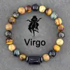 Pulsera con Cuentas de Piedra Natural Zodiacal de Amazon Transfronteriza Doce Signos del Zodiaco Ojo de Tigre Piedra con Imagen Pulsera Venta al por Mayor