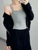 Novo Colete de Lã Coreano Estilo Ins Outono e Inverno com Bojo Push-up Alça Fina de Renda Cor Sólida Gola Quadrada