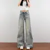 Jeans de pierna ancha, holgados, elegantes, que estilizan la figura, estilo retro americano, para usar como prenda exterior, estilo de Hong Kong, lavados, favorecedores, adelgazantes, versátiles, de mezclilla