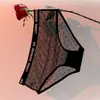 Calcinha de Renda Transparente Ultra Fina com Cintura Média, Estilo Puro Desejo, Ponto de Bolinha e Renda, Letra Francesa, Feminina